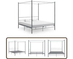 vidaXL Hemelbedframe - 180x200 cm - Metaal - Grijs Slaapcomfort - Metalen Bed Frame - Hemelbed - Grijs Bed - Tweepersoons Bed
