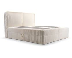 Boxspring Bed 04 - Houtconstructie en laminaatplaat - Bed met beddengoedcontainer - Corduroy stof - 140x200 - Crème (Ambience 02)
