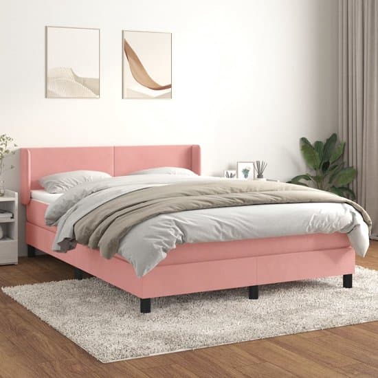 vidaXL - Boxspring - met - matras - fluweel - roze - 140x200 - cm