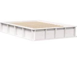 Tweepersoonsbed | Dubbelbed | Volwassenenbed | Bedframe met opslag Wit 210 x 118 x 30 cm Massief grenenhout