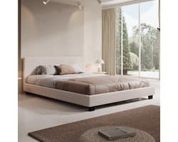 Meubella - Tweepersoonsbed George - Beige ribstof - 160x200 cm