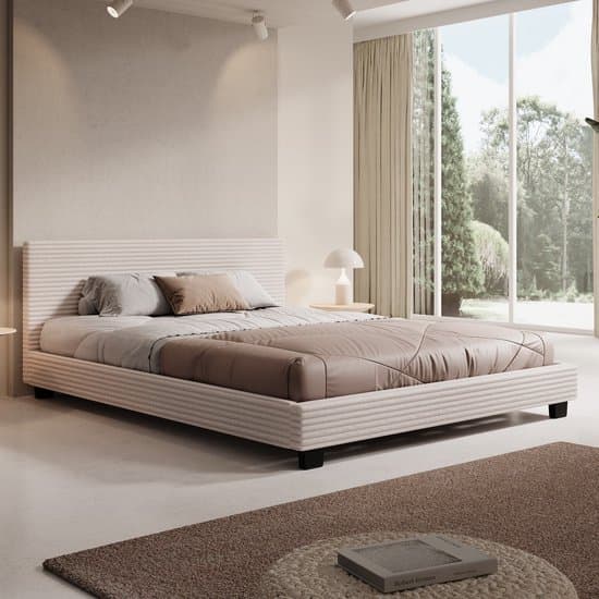 Meubella - Tweepersoonsbed George - Beige ribstof - 160x200 cm