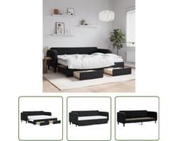 vidaXL Slaapbank met onderschuifbed - Fluweel - Zwart Slaapbank - Tweepersoonsbed - Sofa Bed - Fluweelsofa - Zwarte Slaapbank