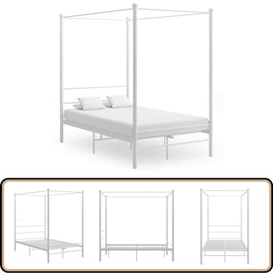 vidaXL Hemelbedframe Wit 140x200 cm - Stijlvol Metaal Hemelbed - Metalen Bed - Bedframe - Tweepersoonsbed - Wit Bed