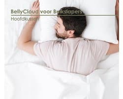 Hoofdkussen BellyCloud - Dun Hoofdkussen - Hoofdkussen Nekklachten - Buikslaper Hoofdkussen - Plat Hoofdkussen Volwassenen - 60x70 cm - Dikte Aanpasbaar - Met Rits - Met Luxe Gewatteerde Tijk - Wasbaar op 60°C