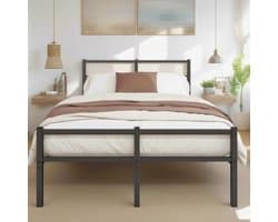 Bed 120 X 200 Cm - Metalen Bedframe Met Lattenbodem - Tweepersoonsbed - Logeerbed - Zwart