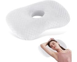 OIMG Piercing Kussen - Orthopedisch Oorkussen voor Zijslapers - Gatdiameter 8,9 cm - Donut Kussen met Gat voor Piercing Verzorging - Verlicht Oorpijn bij Ontsteking - 43.9cmx32cm - Ringkussen - Piercingkussen - Hoofd Kussen - wit