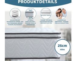 Arensberger matras 120 x 200 cm - VIKTORIA Pocketvering matras – 120cm x 200cm x 25cm – 7-Zone, Geïntegreerde Topper, H2/H3/H4 Gemengde Hardheid, Hoge Puntelasticiteit - pocketvering matras 120x200 cm