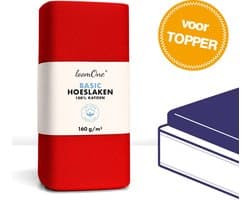 Loom One Hoeslaken Topper – 100% Jersey Katoen – 160x200 cm – tot 10cm matrasdikte– 160 g/m² – Rood