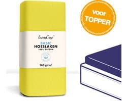 Loom One Hoeslaken Topper – 100% Jersey Katoen – 160x200 cm – tot 10cm matrasdikte– 160 g/m² –  Geel
