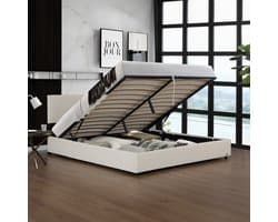 Tweepersoonsbed Juva met lattenbodem en opbergruimte 140x200 cm beige Corium
