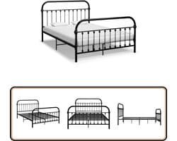 vidaXL Bedframe Metaal - 140x200 cm - Zwart Metalen Bed Frame - Tweepersoons Bed - Zwarte Bedframe - Slaapkamer Meubels - Boxspring Bed