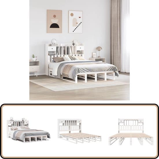 vidaXL - Bed - met - boekenkast - zonder - matras - grenenhout - wit - 140x200 - cm