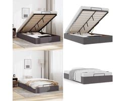 vidaXL Bedframe zonder matras 120x200 cm kunstleer grijs - Ottomaanse Bedframe - Ottomaanse Bedframes - Bedframe - Bedframe Met Opbergruimte