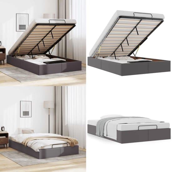 vidaXL Bedframe zonder matras 120x200 cm kunstleer grijs - Ottomaanse Bedframe - Ottomaanse Bedframes - Bedframe - Bedframe Met Opbergruimte