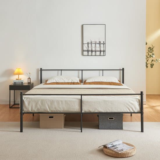 Metalen bed Laos met bedbodem en matras zwart 180x200 cm