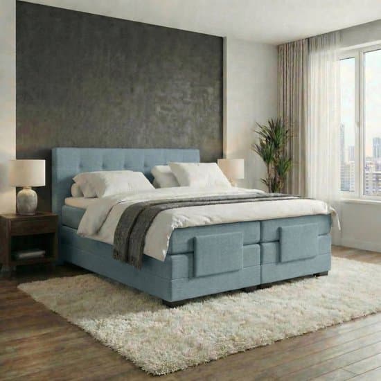 Anno 1588 Elektrische Boxspring LUXA - Pocketvering - Luxe Topper - IJsblauw - 160x200 cm - Inclusief Montage + Dekbed en Kussens