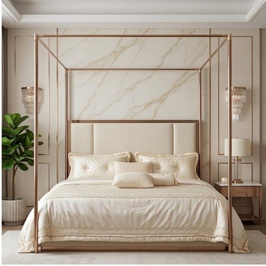 Stalen Hemelbed Moskitonet Frame King Size – Universeel Canopy Bed Frame 4-Palen RVS Zilver – Mobili Bella