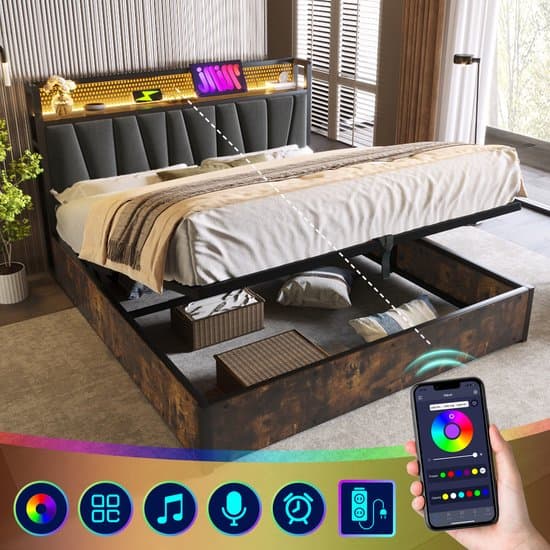 Metalen led-bed met app-bediening en USB-lader - 140x200 cm - Grijs (zonder matras)