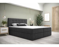Opberg Boxspring Fenne - 140x200 - Antraciet - Inclusief Topper - Bed met Opbergruimte - Bonellvering tot 100 kg - Beddenbriljant