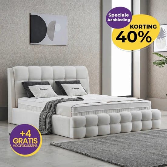 Beddenscout24 Boxspring Bed met opbergruimte Mauro 180x200 cm Inclusief 26 cm cm matras en topper HR- Koudschuim