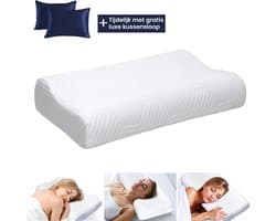 ErgoLuxe – Hoofdkussen nekklachten – Ergonomisch hoofdkussen – Zij en rugslapers – 2 hoogtes 8/10 cm