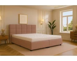 Boxspring Bed met Opbergruimte Modena 160x200 cm Oud Roze Luxe Pocketvering Matras Stof Gratis 2x Hoofdkussens