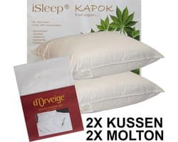 iSleep Kapok Hoofdkussen Set (2 Kussens + 2 Moltonslopen) - 60x70 cm