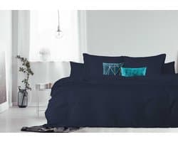Dekbedovertrek - 200x200/220 - Uni Percal katoen - Met Bies - dark blue