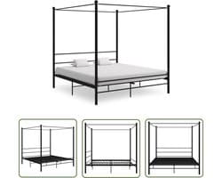 vidaXL Tweepersoons Bed - Metal Frame Bed - Hemelbedframe metaal zwart 200x200 cm - Zwarte Bedbank - Design Bed - Slaapcomfort