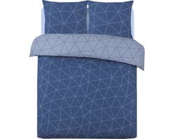 VISION Hugo - Tweezijdig omkeerbaar Dekbedovertrekset - 100% katoen: zacht en soepel - Lits-jumeaux - Dekbedovertrek 240 x 220 cm met 2 bijhorende slopen - Blauw - Oekotex gecertificeerd