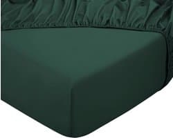 DoubleDry Hoeslaken 100% Natuurlijk Katoen - Tweepersoons 140x200 cm - Zacht & Ademend - Rondom Elastiek - Donkergroen