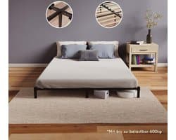 Luxe Metalen Bedframe 180x200 cm met Houten Latten, Extra Stevig 25 cm Hoog Platformbed met 22 cm Opbergruimte Onderbed, Moderne Minimalistische Bedbodem – Zwart – Geschikt voor 400 kg –