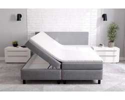 Boxspring Compleet Erolla - 140x200cm - Bed met opbergruimte - grijs stof - inclusief matras en topper 8cm dik - seatsandbeds