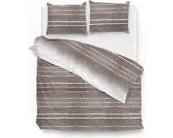 Zohome Dekbedovertrek Zen - Bedlinnen met Strepen print - 240x220 - Taupe - Dekbedhoes van 100% Katoen