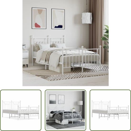 vidaXL Klassiek Bedframe - Robuust Bed Frame - Bedframe met hoofd- en voeteneinde metaal wit 120x200 cm - Metalen Bedframe - Staal Bedframe - Witte Bedframe