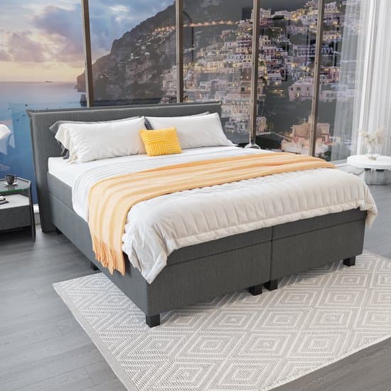 Mörgenn Boxspring Capri - Pocketvering Boxen en matrassen - Luxe 12cm topper - Antraciet - 160x200 cm - Inclusief Dekbed en Kussens