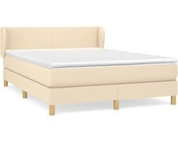 vidaXL - Boxspring - met - matras - stof - crèmekleurig - 140x200 - cm
