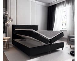 Boxspring met Opbergruimte Milou - 180x200 cm - Bonellvering - Stof Zwart