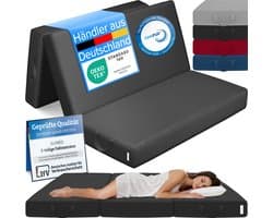 ELONEO Opvouwbaar Matras - 3-Delig Vouwmatras, Extra Dik 15 cm Schuim, Wasbaar en Draagbaar Logeermatras voor Volwassenen, Tweepersoonsbed (Zwart, 160 x 195 x 15 cm)