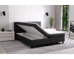 Boxspring Met opbergruimte Erolla - 120x200 cm - zwart stof - zetelsenbedden - Compleet bed met matras en topper - bed storage