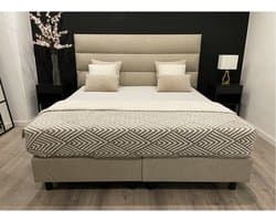 Boxspring - 160x210 - Modesto - incl. Hotel matras XXL 7-zones Pocketvering 25cm dik - Geveerde Boxen - Beige