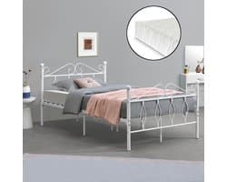 Metalen bedframe Apolda met matras wit 120x200 cm