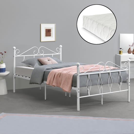 Metalen bedframe Apolda met matras wit 120x200 cm