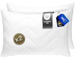 PromoHome Luxe Allergievriendelijk Hoofdkussen 50x60 cm 2-delig - Ergonomisch met Volumineuze Vulling 720g - Wasbaar tot 95°C - Ademende Microvezel Hoes Geschikt voor Allergiepatiënten
