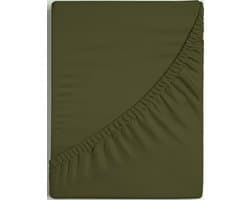 Dreamers Den - Premium Jersey Elestaan - Biologisch Katoen - Topper Hoeslaken - Olijfgroen - 120x200 cm