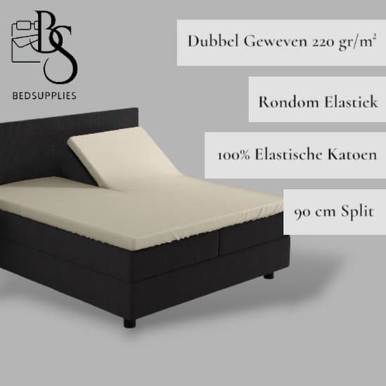 Bedsupplies - Luxe Dubbel Geweven Jersey Splittopper Hoeslaken - 180x200/220 - Ecru