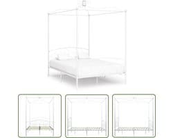 vidaXL Hemelbed Frame - Metalen Hemelbed - Hemelbedframe metaal wit 140x200 cm - Vintage Bed - Industrieel Bed - Tweepersoons Bed