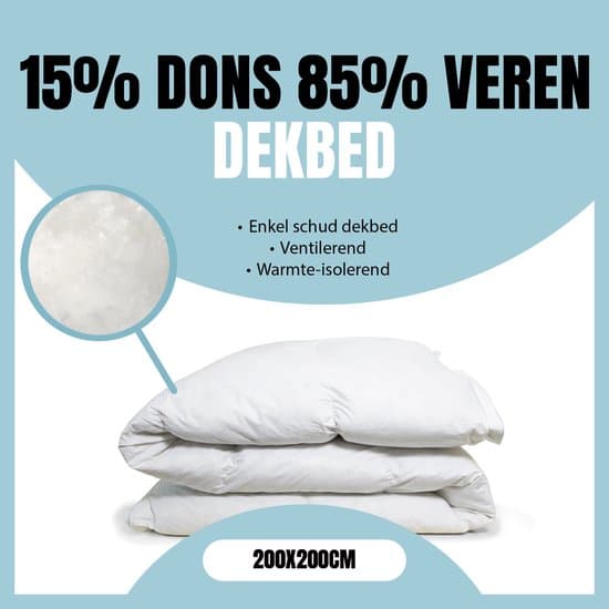 Eleganzzz Enkel Schud Dekbed 15% Dons 85% Veren - Enkel Dekbed 200x200cm - Veren Dekbed - Donzen Dekbed - Donsdeken 200x200 - Tweepersoons - Dekbedden