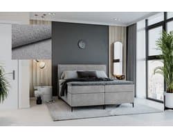 Meuba Home - Berlin Boxspring - Grijs - 160x200 - Teddy stof - Met topper 8cm